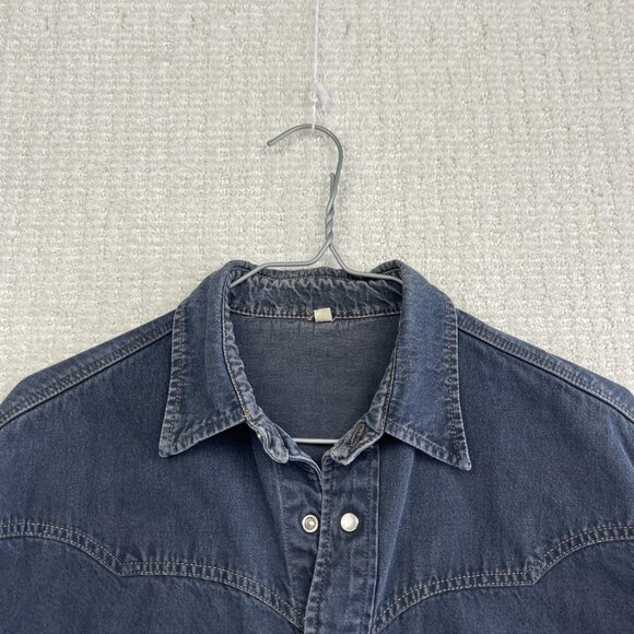 VTG Denim Shirt Jacket Men's S Western Style Dark Blue Jean Vintage Pearl Snap - Picture 2 of 15
